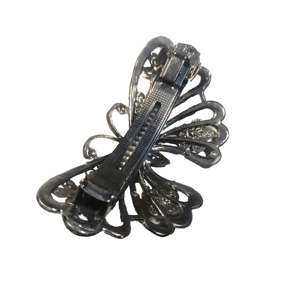 Black Butterfly Hair Barrettes Rhinestone Tension Clip Large Feminine Whimsy... - Picture 3 of 5